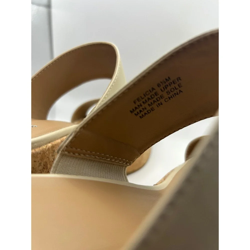 Crown Ivy Felicia Cream Wedge Slide Sandals Women's Size‎ 6.5 M Cork Platform